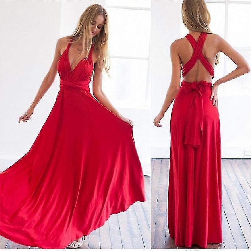 Women Way Wrap Convertible Boho Maxi Red B Bridesm Robe Ue Femme | Fruugo SG