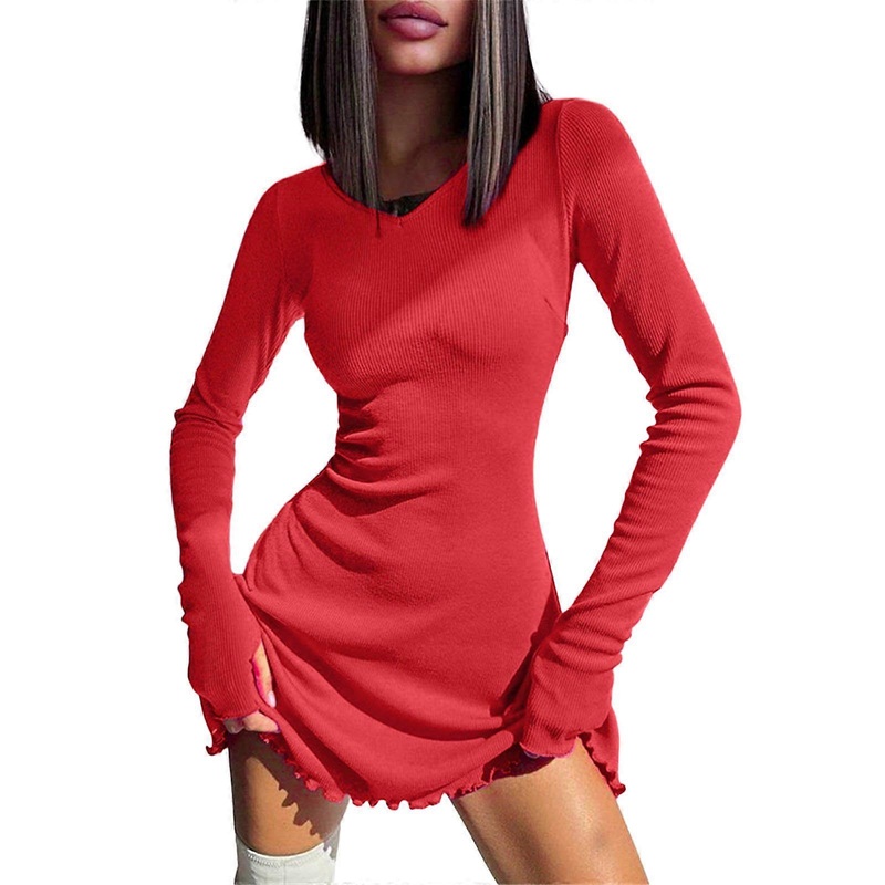 Womens A Line Mini Dress Back Strappy Long Sleeve Crew Neck Ruffle Short Dresses Sexy Cocktails Party Dress Streetwears  Red S | Fruugo SG