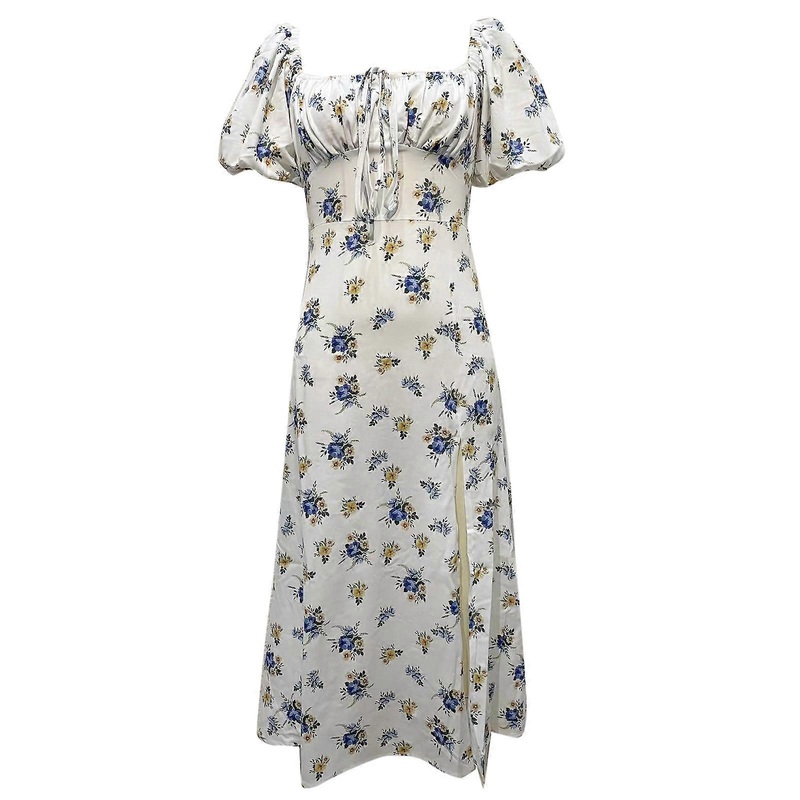 Womens Girl Split Sleeveless Tube Top Dresses Floral Printed Long Dress Fashin Insgram Style Tube Square Collar Outfit  White XL | Fruugo SG