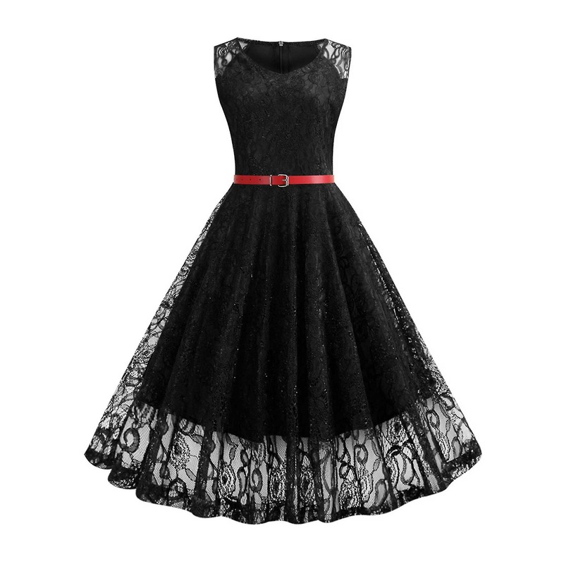 Womens Lace Retro Rockabilly Midi Dress 50s 60s Evening Party Swing Sundress | Fruugo SG