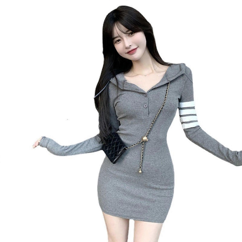 Womens Sexy Bodycon Dress Short Bag Sweater Dress Tunic Hip Hedging Dress Solid Slim Dress Long Sleeve V-Neck Mini Dress  Gray S | Fruugo SG