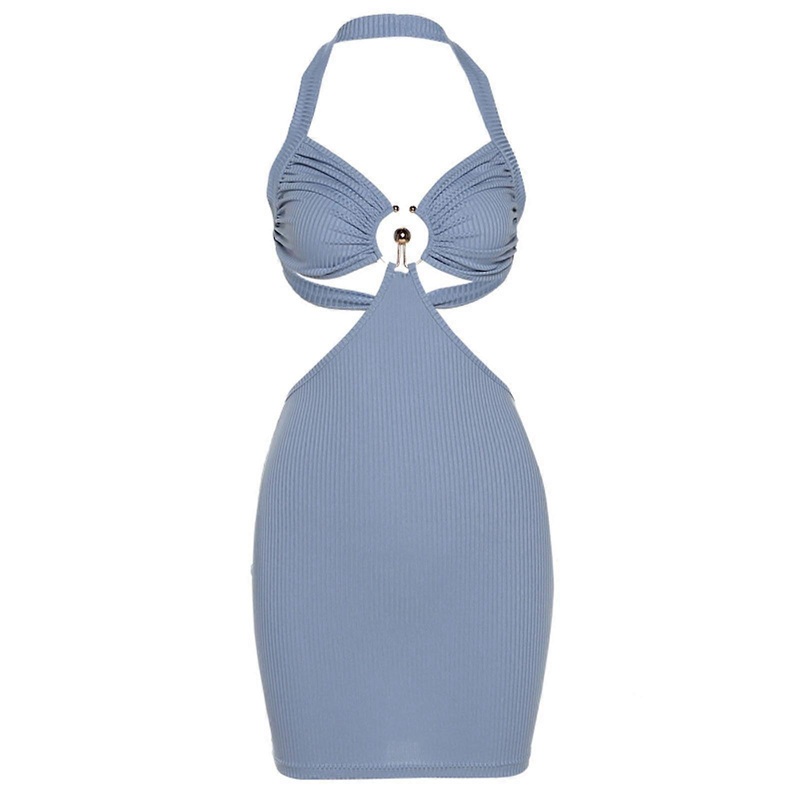 Womens Sexy Cami Bodycon Mini Dress Cutout Tie Backless Sleeveless Halter Neck Short Dress Club Party Dress Sundress  Blue L | Fruugo SG
