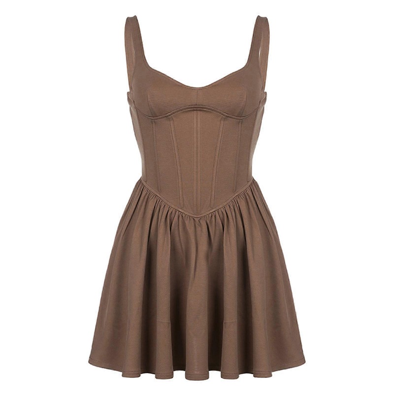 Y2k Dress Corsets Party Dress For Women High Waisted Dress Milkmaid Dress Spaghetti Strap Dress A-line Ruffled Dress  brown S | Fruugo SG