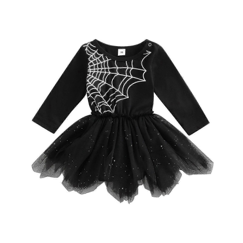 Baby Girls Mesh Romper Dress Sweet Casual Spider Web Printed Long Sleeves Round Neck Playsuit Costume | Fruugo SG
