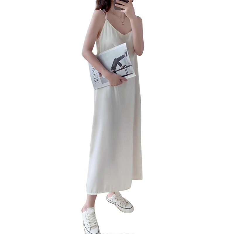 Elegant Sleeveless Suspender Dress for Women Casual Solid Color V-Neck Chiffon Dress for Seaside Vacation  White XL | Fruugo SG