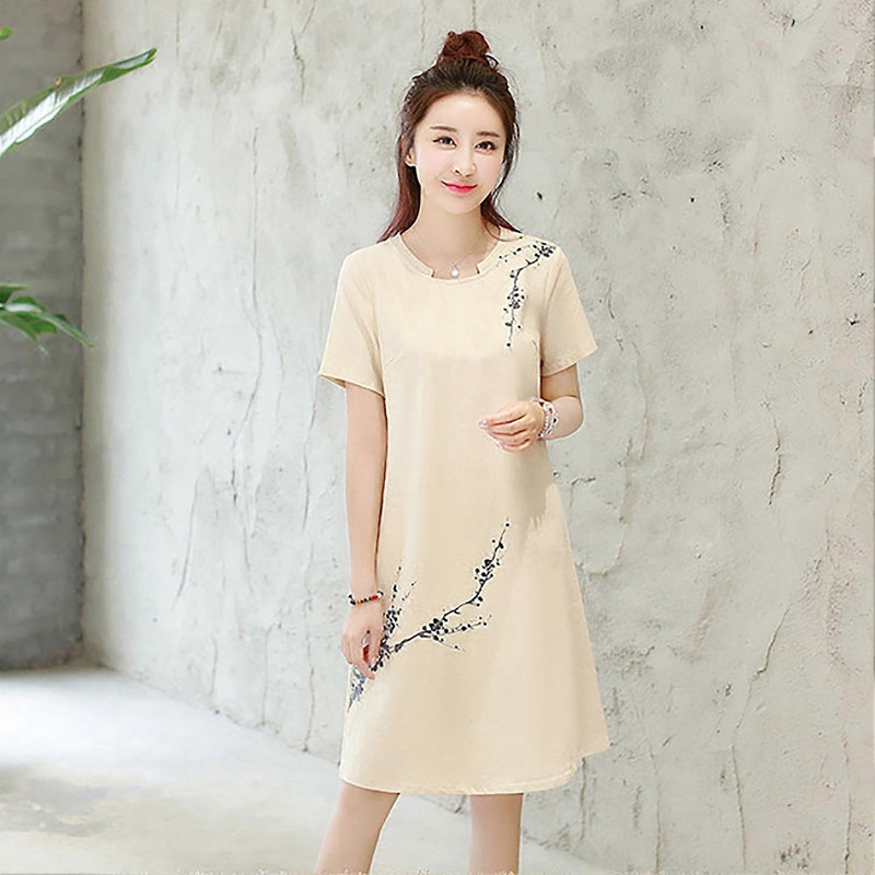 Embroidery Dress Women Short Sleeve Loose Fashion Party Club Date Dress for Spring SummerApricot M | Fruugo SG