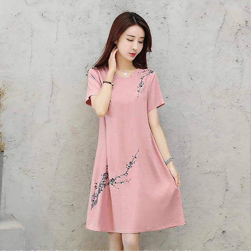 Embroidery Dress Women Short Sleeve Loose Fashion Party Club Date Dress for Spring SummerPink XL | Fruugo SG