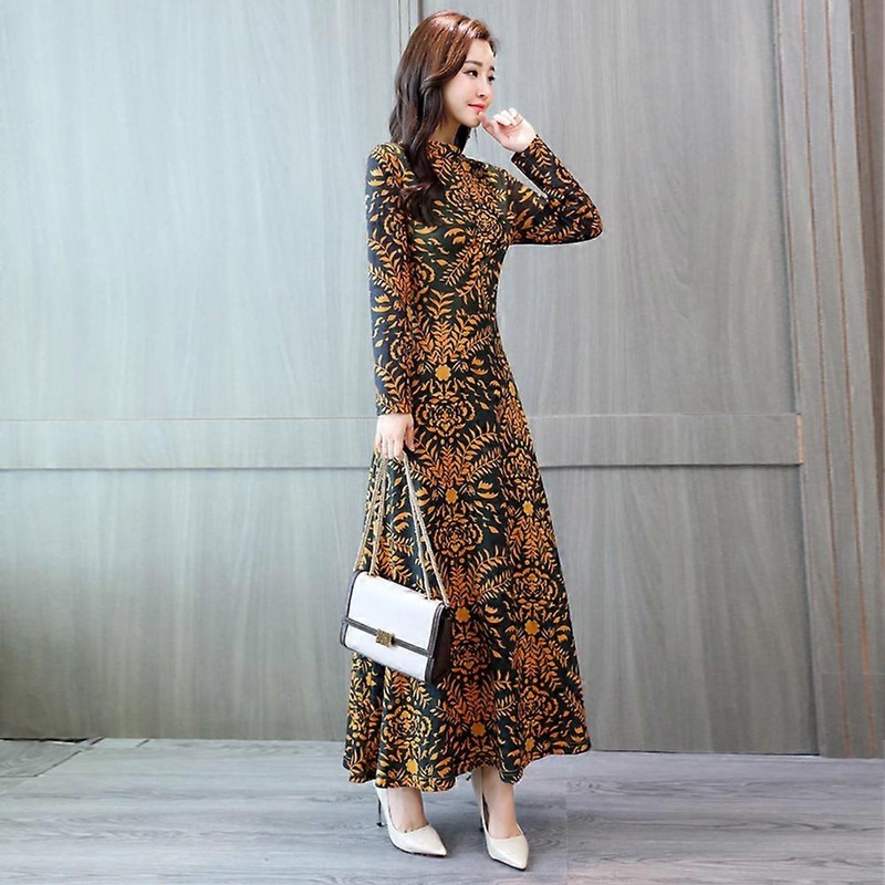 Fashion Women Girl Printed Close-Fitting A-Line Round Neck Dress Spring AutumnYellow XL | Fruugo SG