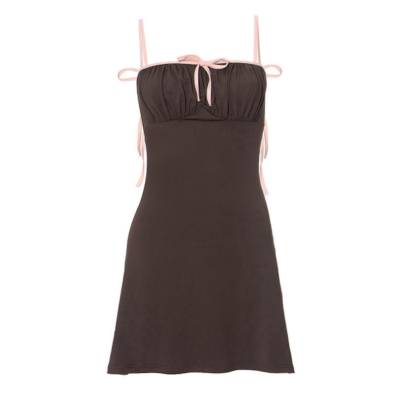 Flattering SleevelessDress with Bowknot Pleated Wrap Short Dress Square Neck Sexy Dresses for Women Girls  S | Fruugo SG