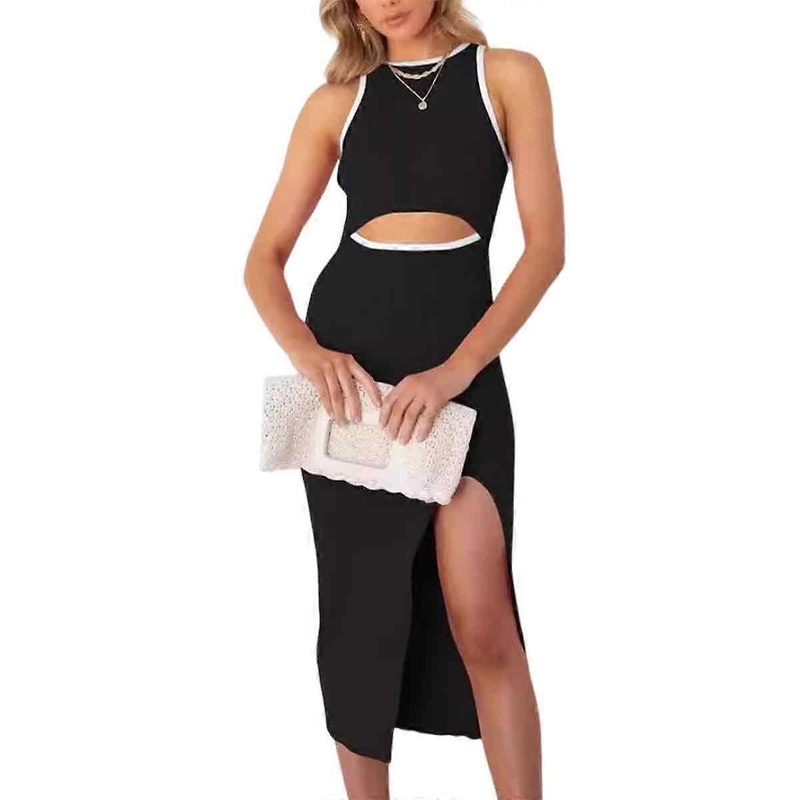 Women’s Cut Outs Bodycon Dresses Elegant Party Dress Ladies Knee Length Cocktail Midi Knit Dress with Slit Summer Solid Color Stretchy Casual Dress | Fruugo SG