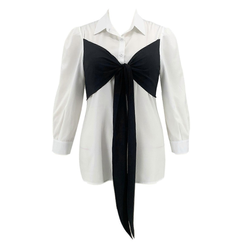 Women’s Lapel Bow Splicing Dress Plus Size Long Sleeves Dress Slim Button Down Shirt Dress Summer Mini Dress for Daily  White XL | Fruugo SG