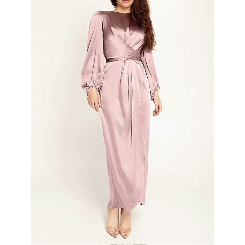 Women’s Satin Dress Black Dress Long Dress Maxi Dress Green Black Purple Long Sleeve Pure Color Lace up Winter Fall Autumn Crew Neck Mature Winter Dre | Fruugo SG
