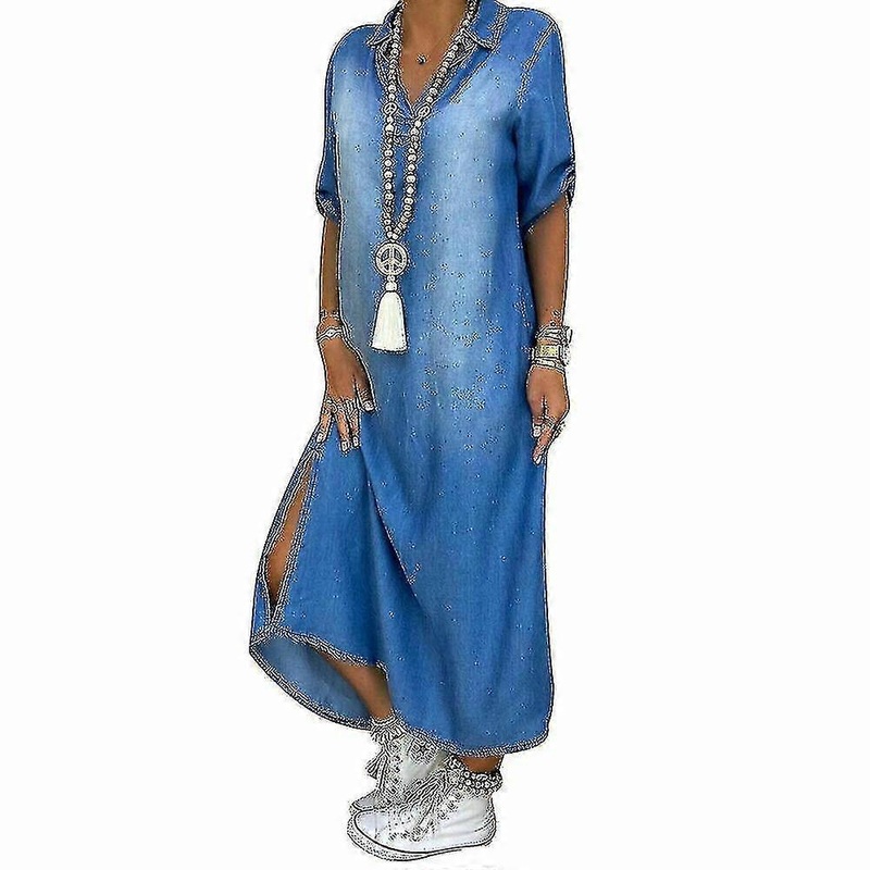 Womens Casual Denim Long Maxi Dress Ladies Summer Loose Jeans-1 | Fruugo SG