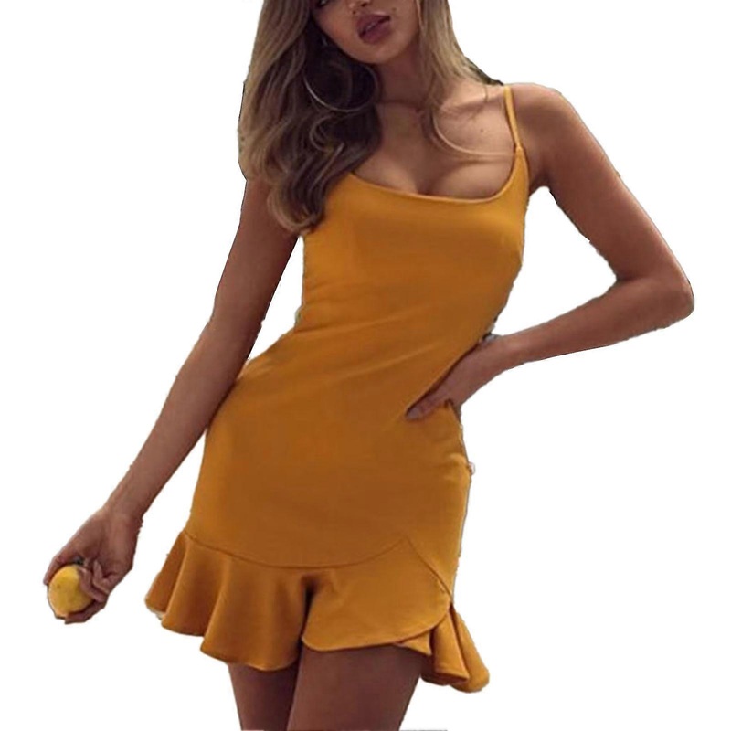 Wrap Dress Slim Style Elegant Short Sleeve Falbala Hem Adjustable Shoulder Strap Mini Dress for Summer Women Party Ginger Yellow M | Fruugo SG