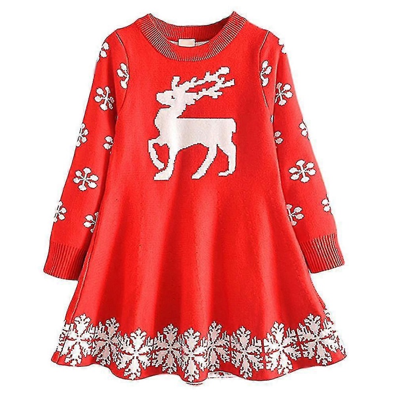 2-7 Years Kids Christmas Print Dress Long Sleeve Sweater Dress | Fruugo SG