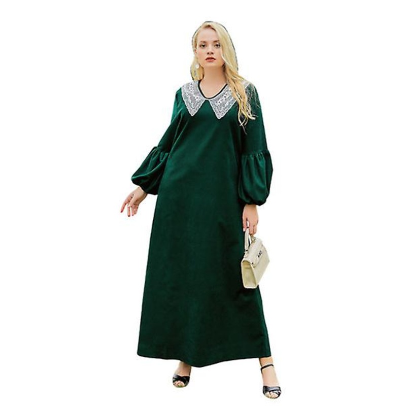 2022 Fashion Outlet Spring Hepburn Large Size Dress Loose Lantern Sleeve Embroidered Solid Color Dress For Women | Fruugo SG