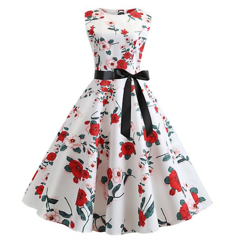 2022 Hot-selling Retro Style Waistband Slimming Dress With Belt Hepburn Style Dress | Fruugo SG