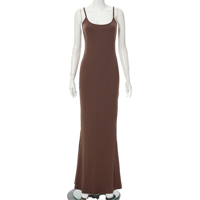 Bodycon Spaghetti Maxi Dress High Waist Elegant Sleeveless Slim Tight Spaghetti Strap Maxi Dress for Lady Brown L_-sy_-sy | Fruugo SG