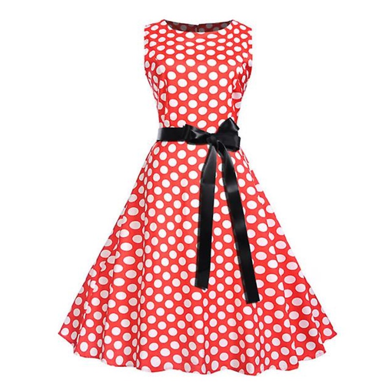 Classic Women’s Fashion Outlet Retro Hepburn Style Waist Thin Large Swing Solid Color Dress With Belt | Fruugo SG