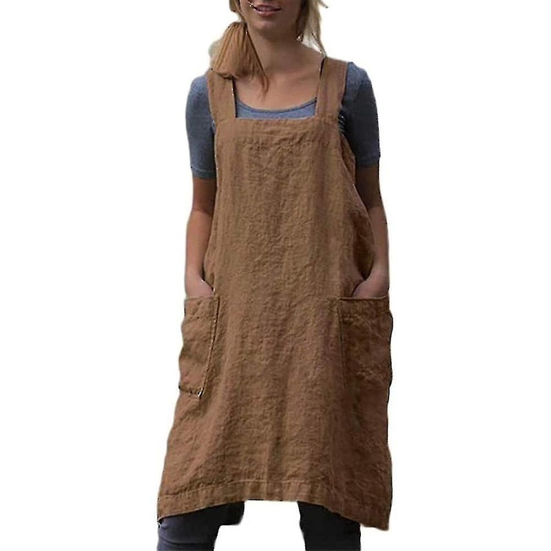Cotton Linen Apron Cross Back Apron For Women With Pockets Pinafore Dress For Baking Cooking | Fruugo SG