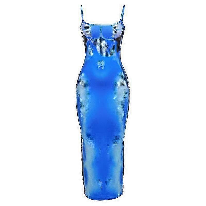 Elegant Blue Backless Slip Dress for Women, Summer Long Sleeveless Evening Party Gown with Comfortable Fit, Casual Wedding Guest Dress | Fruugo SG