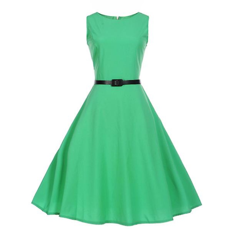 Explosive Fashion Outlet Women’s Retro Hepburn Style Waist And Slim Solid Color Dress With Belt | Fruugo SG