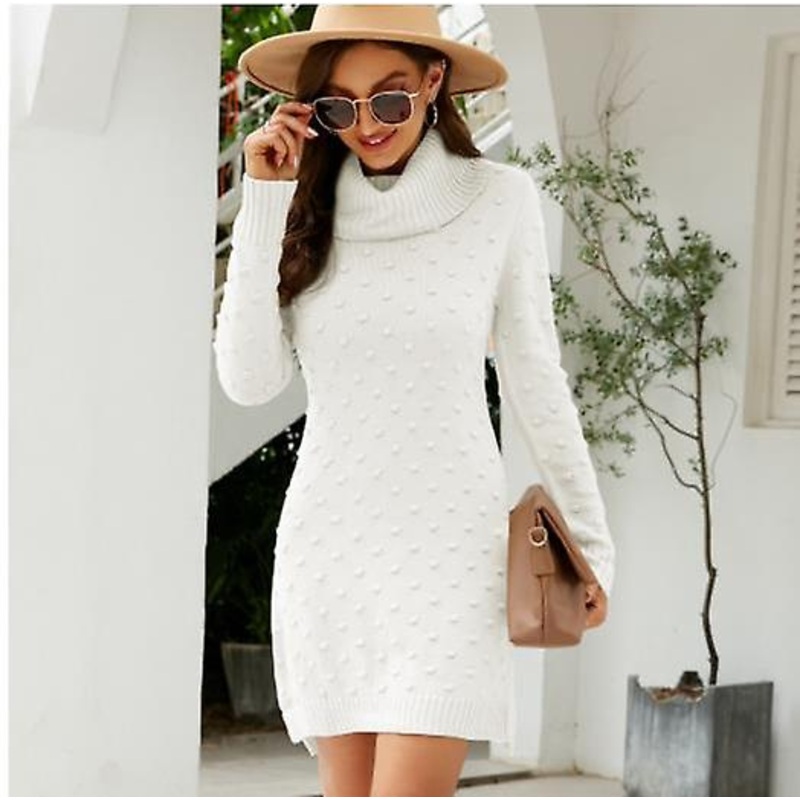 Women’s Casual Knitted Dress 2023 Autumn And Winter Long Lapel Slim Fit Long-sleeved All-match Round Neck Solid Color Pullover Knitted Top | Fruugo SG