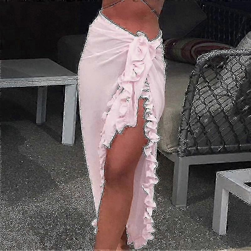 Women’s Chiffon Sheer Bikini Cover Up Wrap Scarf Swimwear Apron Dress Solid Color Ruffle Casual Beach Dress | Fruugo SG