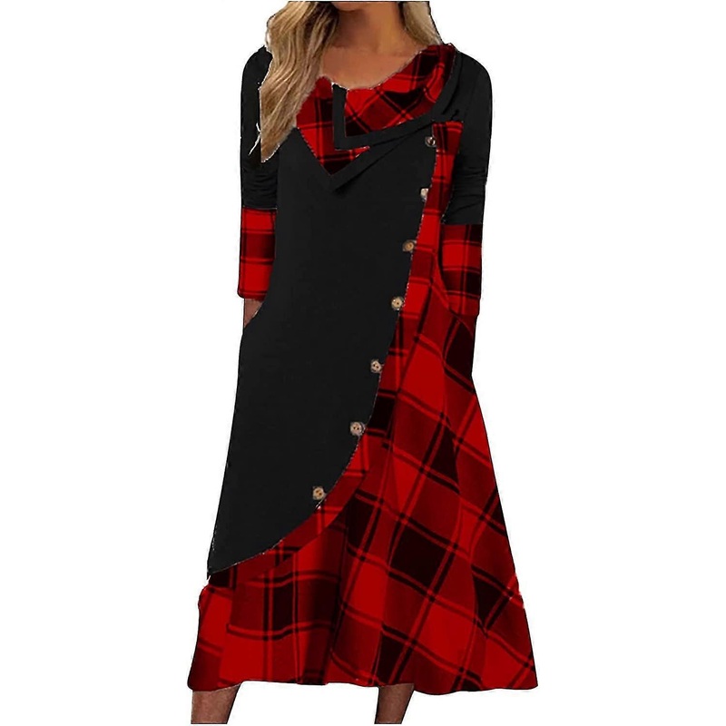Women’s Es Fashion Plaid Stitching Button Pockets Pile Neck Long Sleeve Party S-2xl | Fruugo SG