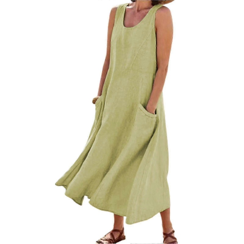 Women’s Sleeveless Cotton Linen Dress With Pockets Boho Style Beach Tank Dress | Fruugo SG