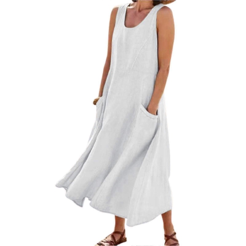 Women’s Sleeveless Cotton Linen Summer Dress Boho Style Beach Tank Dress Casual Loose Fit V-Neck Flowy Sundress for Vacation Travel | Fruugo SG