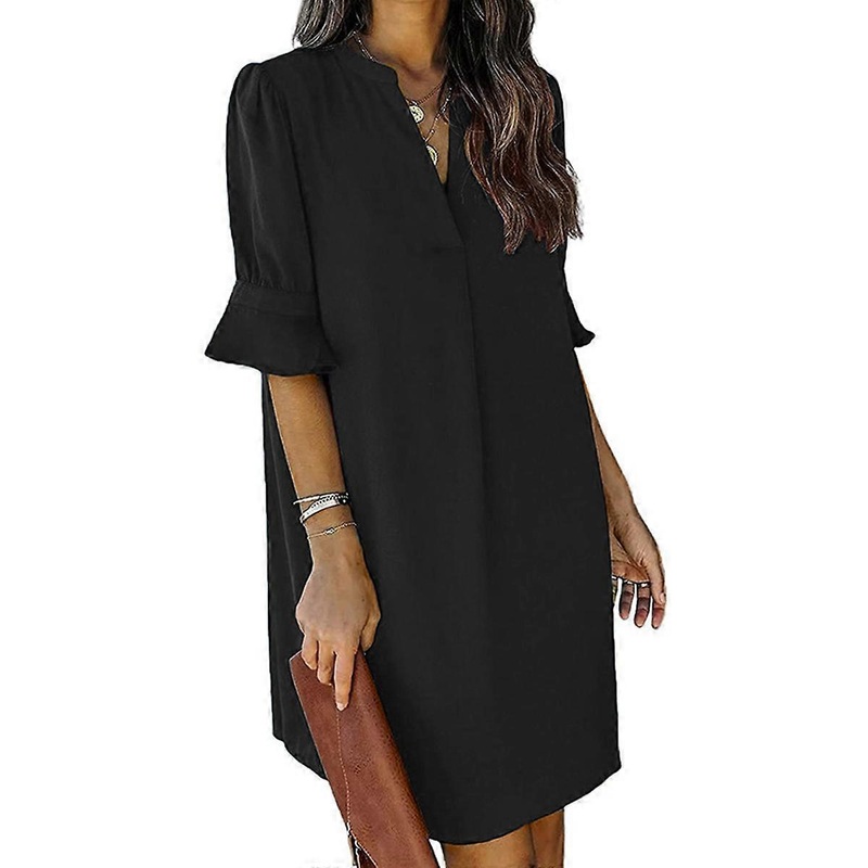 Women V-neck Half Sleeve Shirt Dress Elegant Summer Casual Short Dress | Fruugo SG