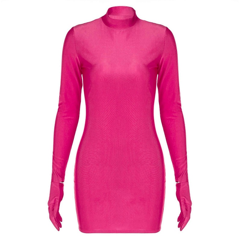 Womens Long Sleeve O-Neck Solid Color Bodycon Short Dress High Waist Hip Wrap Dress Mini Dress Streetwear  rose Red S | Fruugo SG