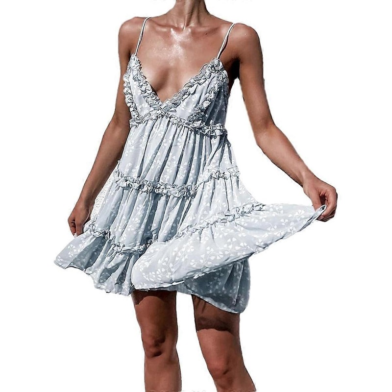 Womens V-Neck Spaghetti Strap Backless Sleeveless Lace Mini Swing Skater Dress | Fruugo SG