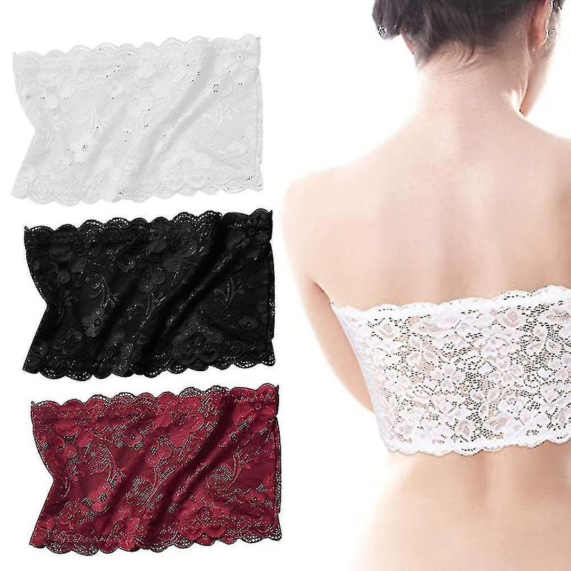 3 Pieces Womens Floral Lace Tube Top Bra Bandeau Strapless Bras,black,white,natural | Fruugo SG