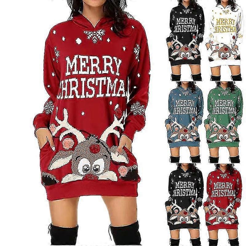 Christmas Women Fashion Christmas Hoodie Bag Hip Pocket Print Hoodie Fashion Dress Festival Clothing Robe Femme-yvan | Fruugo SG