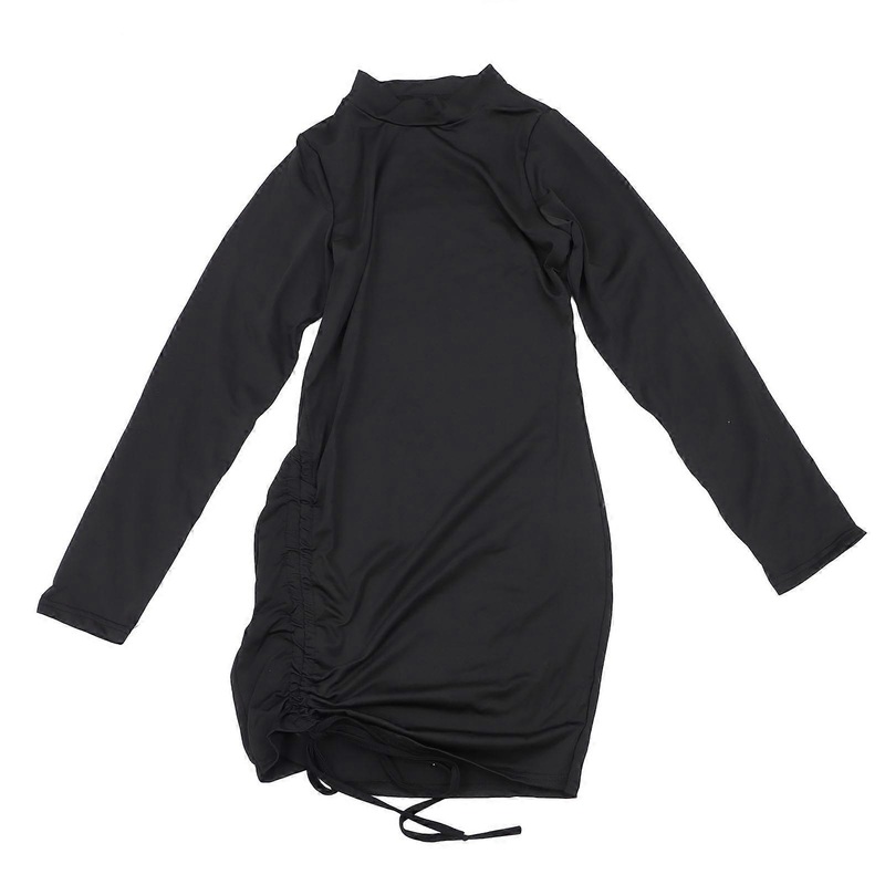 Drawstring Ruched Dress High Neck Long Sleeve Ruched Bodycon Short Dress for Women Dating Black M | Fruugo SG