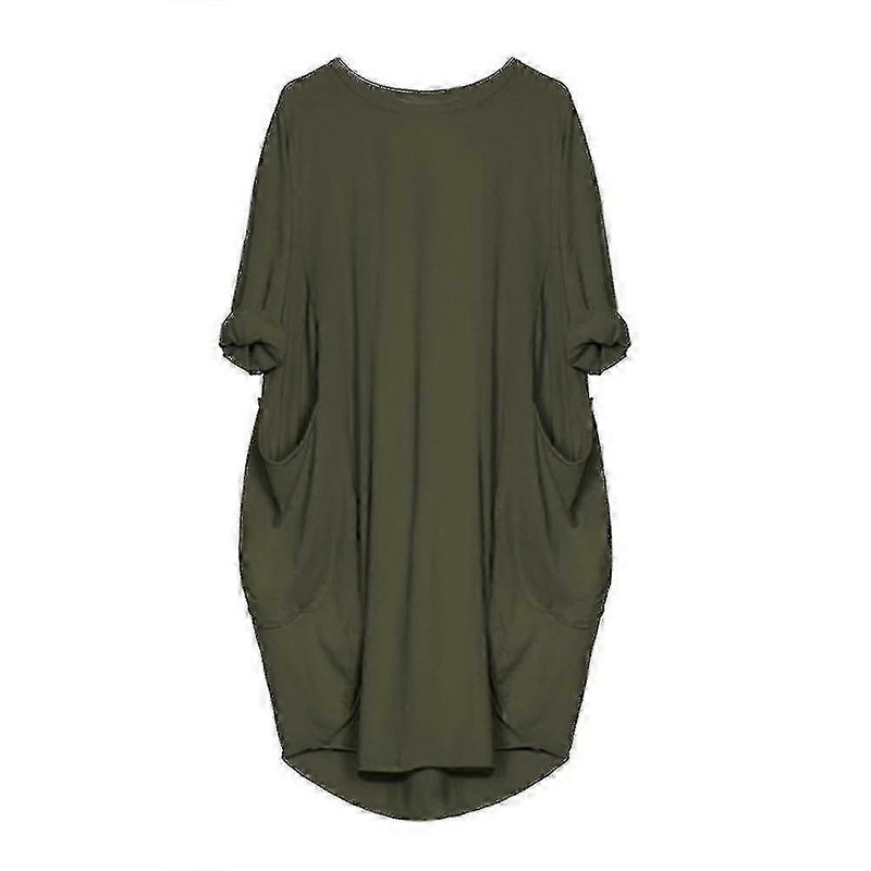 Exquisite 1009919900592Women Plus Size Long Eeve Loose Midi Dress With Pockets | Fruugo SG