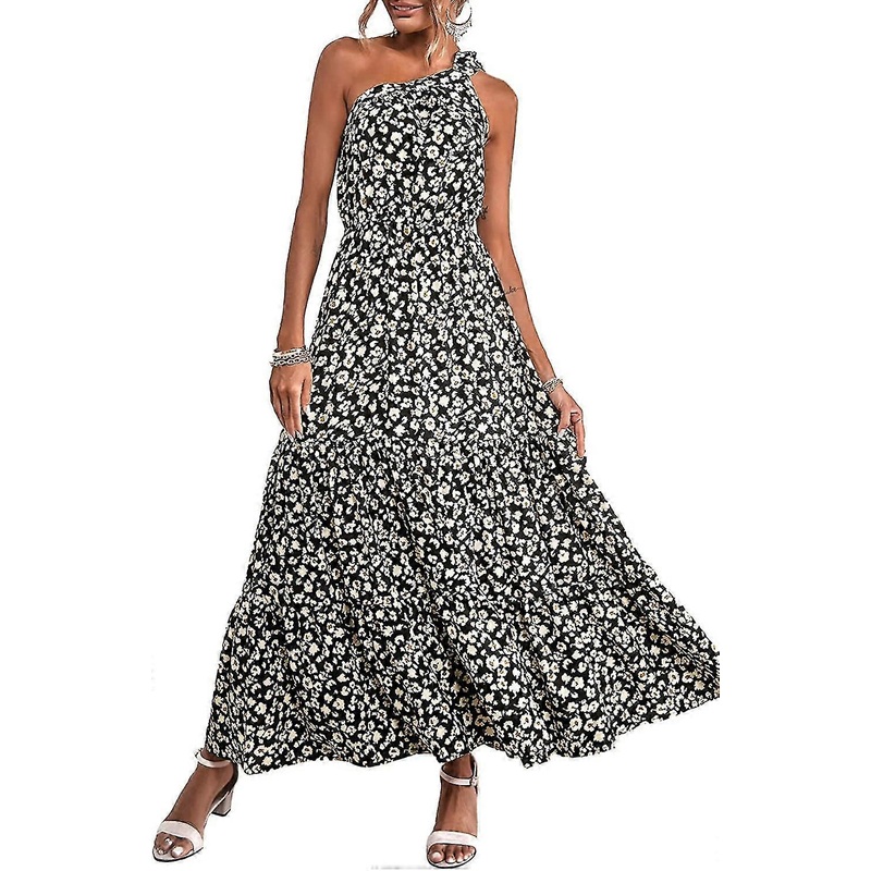 Women’s Fl Shoulder Sleeveless Knot Ruffled Hem Flowy Bohemian Maxi Es | Fruugo SG