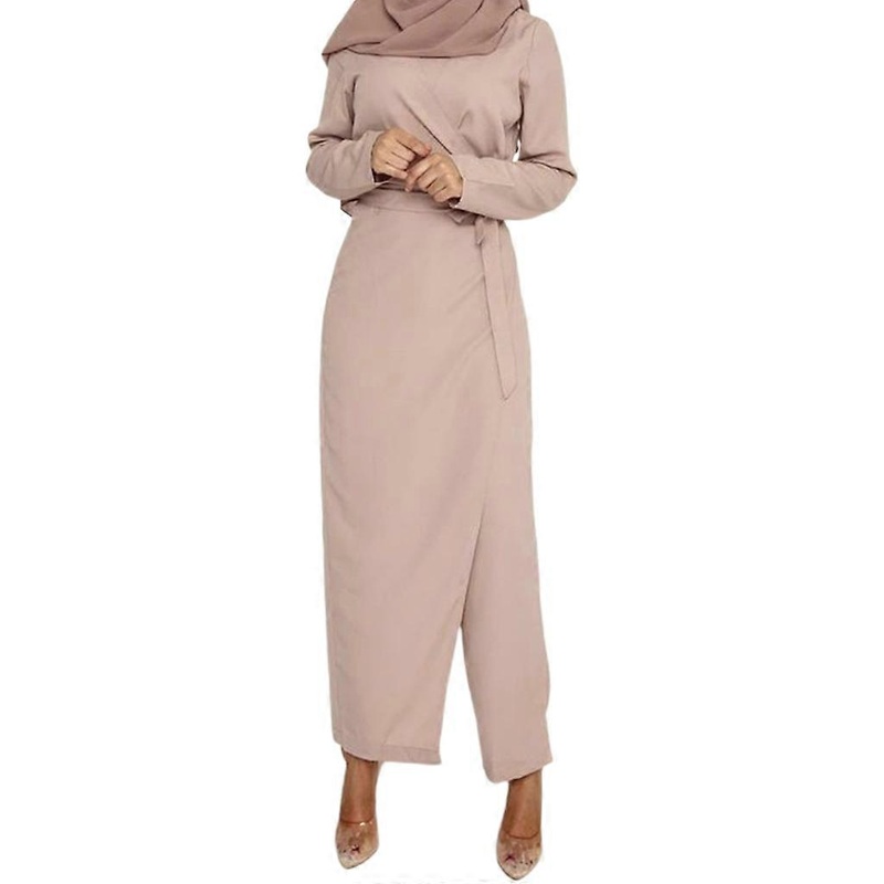 Women’s Muslim Fashion for Fresh Solid Overalls Dresses Abaya Dubai Turkey Islam Lace Up High Waist Clothing Long Sleeve  Pink XL | Fruugo SG