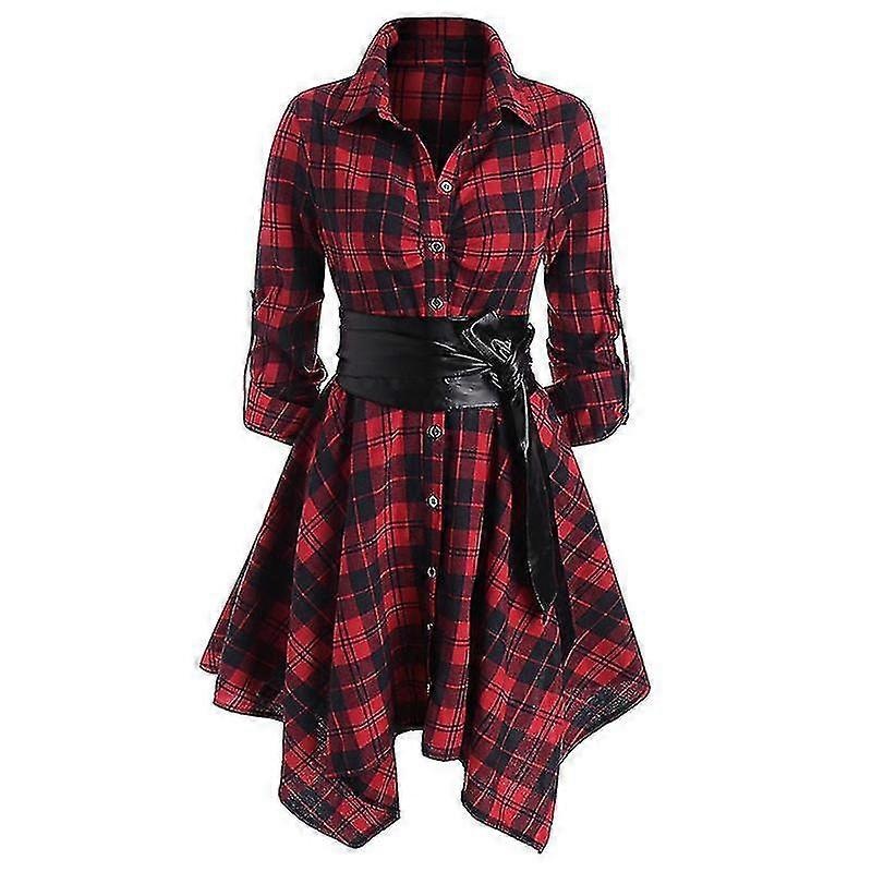 Women’s Plaid Dress Long Sleeve Button Down Belted Shirtdress | Fruugo SG