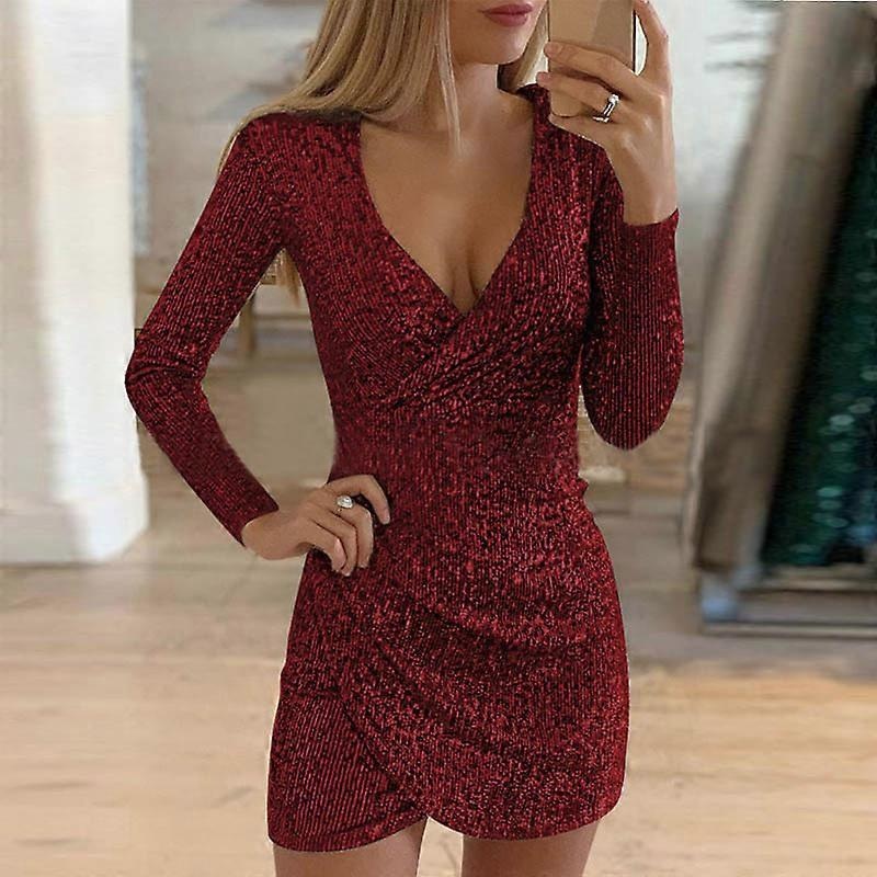 Women’s Sexy Sequin Dress Deep V Neck Mini Bodycon Dress | Fruugo SG
