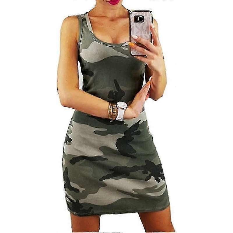 Women’s Summer Camo Sexy Bodycon Tank Sundresses, Green, L | Fruugo SG