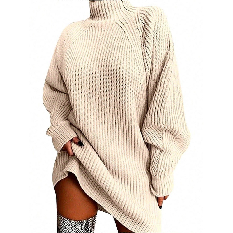 Women’s Turtleneck Drop Shoulder Sweater Dress Long Sleeve Knitted Pullover Ribbed Collar Solid Color Dress | Fruugo SG