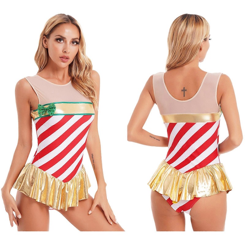Womens Christmas Candy Cane Cosplay Costume Striped Ballet Dance Dress Ruffled Ballet Gymnatics Leotard Dresses Dancewear | Fruugo SG