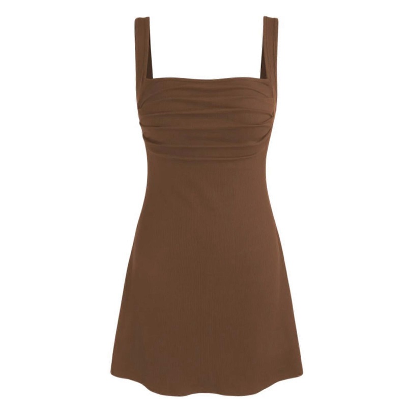 Womens Sleeveless Square Neck Ruched Bodycon A Line Short Tank Top Dress Sexy Cutout Backless Flared Club Party Dresses  M dark brown | Fruugo SG