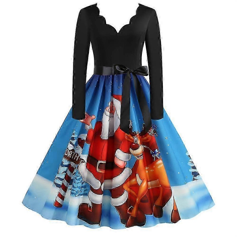 Christmas Womens Skater Swing Dress V-neck Xmas Party Dresses Gown – JA | Fruugo SG