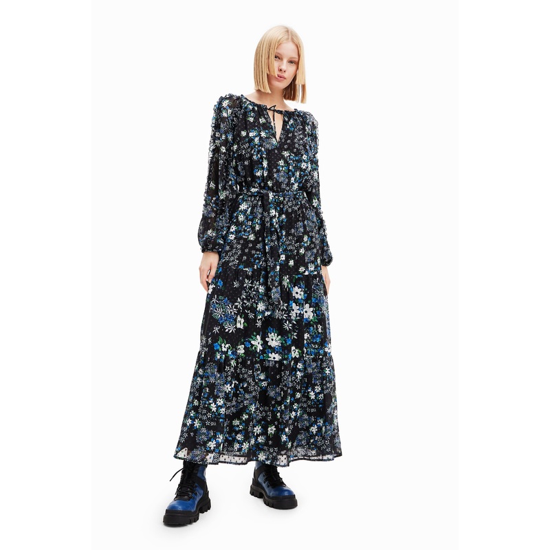 Desigual Rhode Island Black & White Floral Midi Shirt Dress 23WWVW31 | Fruugo SG