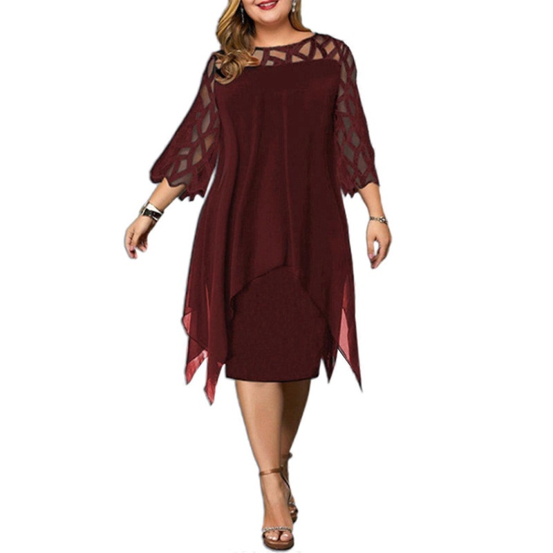 Fashion Chiffon Summer Midi Dress Lace Mesh Sexy Women Casual Long Sleeve Loose Flowy Dress for Daily Party Home Outdoor  Burgundy XL | Fruugo SG