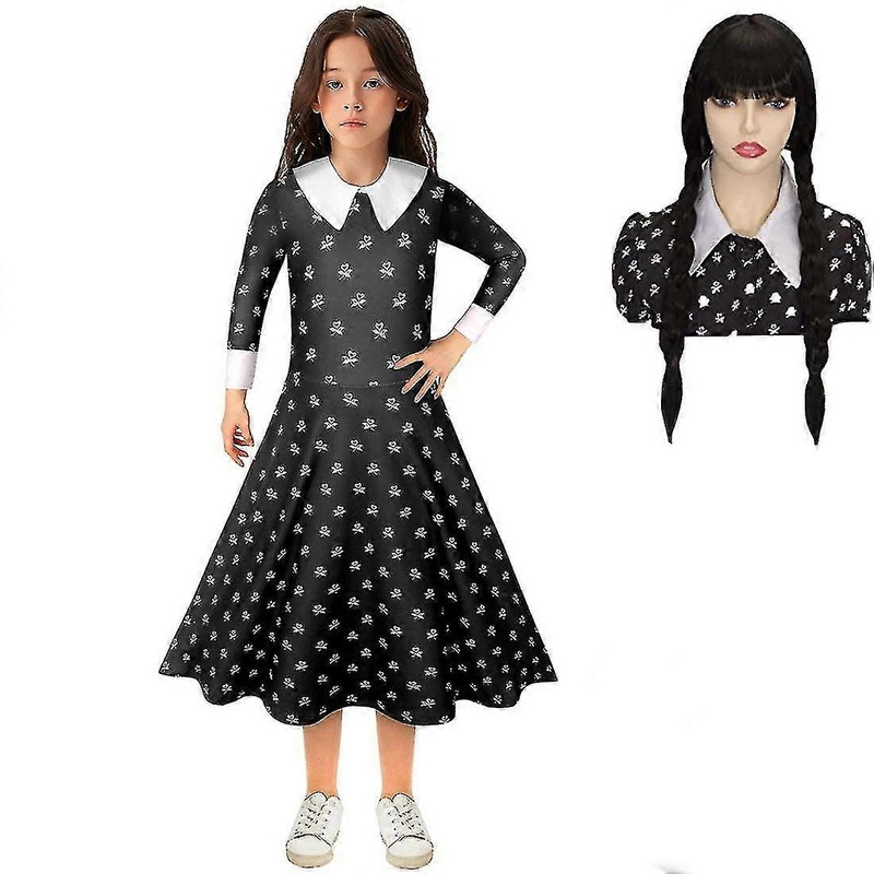 Girls Peter Pan Collar Gothic Costume Dress Long Sleeve Black Dress | Fruugo SG